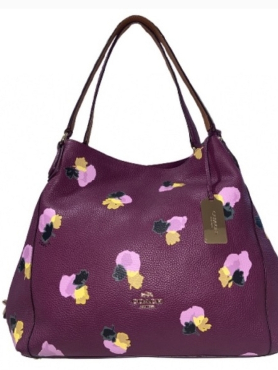 Coach Handbags - Coach Edie Shoulder Bag Floral Pebbled Leather Purple Multi